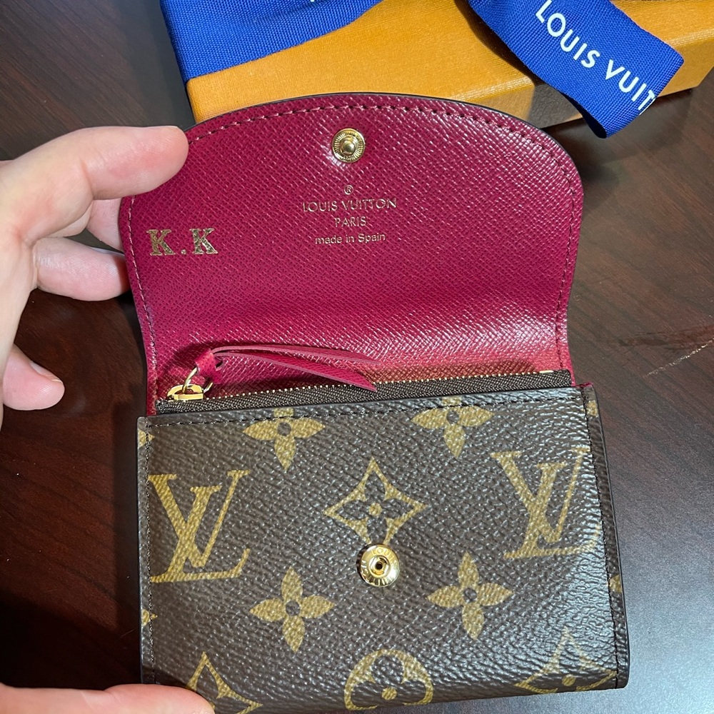 Auth. Louis Vuitton Coin purse Porte Rosalie wallet monogram fuchsia Pink w/ Box